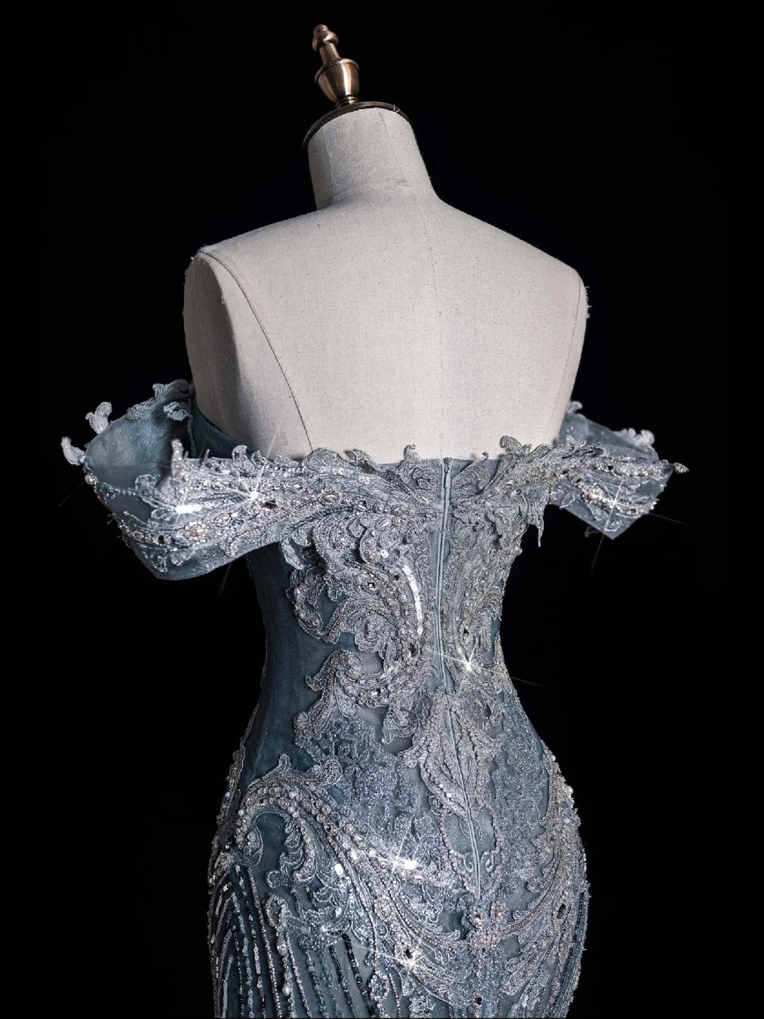 ✨💎Silver Blue Luxurious Heavy Industry Sparkling Gorgeous Elegant Exquisite Beading Stunning Long Mermaid Dress Sequin Floor Length Trailing Prom Dress Evening Dress Wedding Dress gh4114