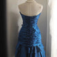 Blue Beaded Floral Homecoming Dress Short Satin Ball Gown Evening Gown Graduation Gown gh4495