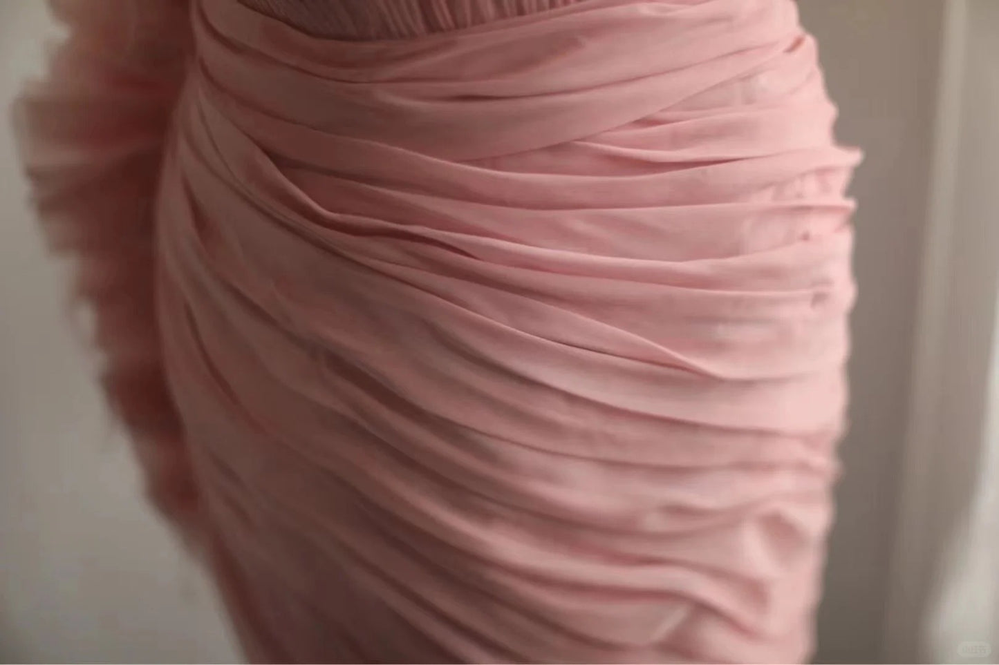 Pink elegant unique long tulle bias cut irregular pleated fishtail ball gown dinner party evening dress wedding adult ceremony birthday party gh4079