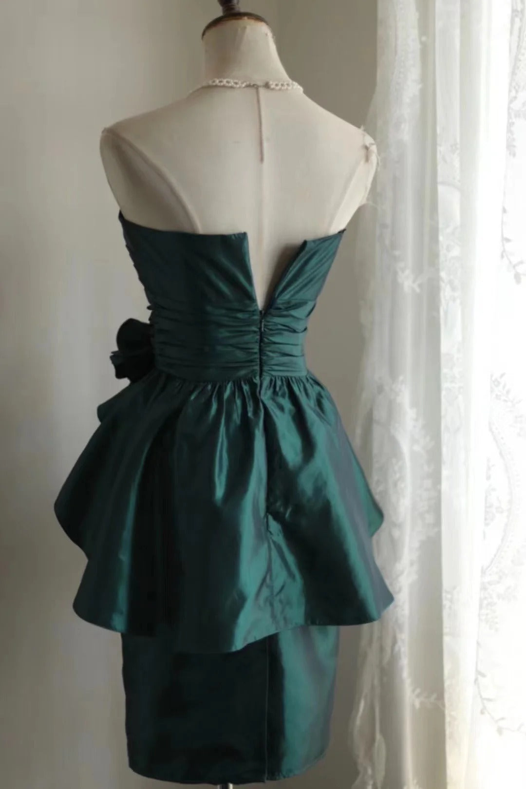Green floral homecoming dress short satin prom dress evening dress graduation dress gh4494
