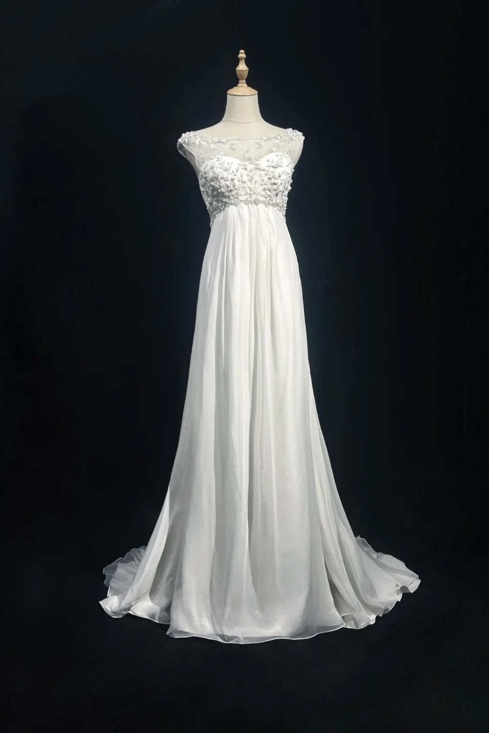girlhomeshops-White Vintage Beaded Long Tulle Gown/Wedding Dress gh6244
