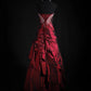 girlhomeshops-Burgundy Satin Beaded Strapless Sleeveless Floor-Length Ruffled Gown gh6316