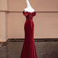 Burgundy Velvet Beading Elegant Fashion Long Mermaid Slim Prom Dress Evening Dress Party Dress gh4877