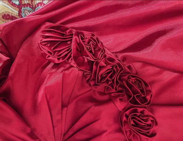 Red delicate floral long elegant satin ball gown evening dress gh4436