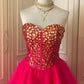 ❤️Pink retro noble princess short homecoming dress sequined tulle ball dress evening dress gh4392