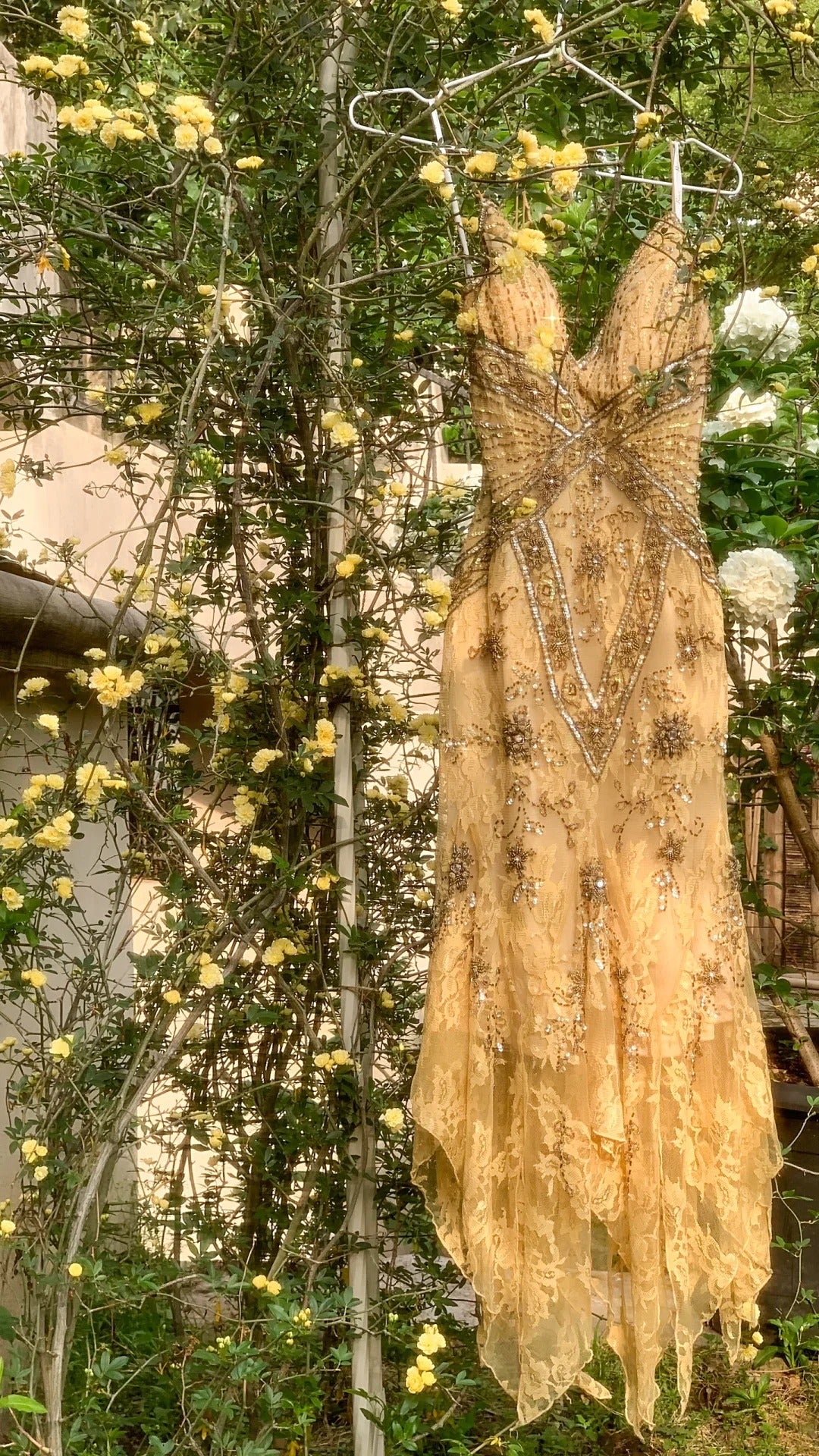 Robe de soirée en mousseline de soie et dentelle, magnifique et élégante, vintage, marron clair, exquise, perlée, longue, robe de bal, robe de fête d'anniversaire, robe de bal gh3950