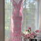 Pink floral vintage beaded lace long prom dress evening dress party dress gh4819