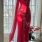 Red Romantic Gorgeous Fashion Elegant Exquisite Beaded Long Chiffon Ball Gown Evening Dress Birthday/Wedding Guest/Vacation Party Dress Prom Dress Valentine's Day Date Dress gh4027