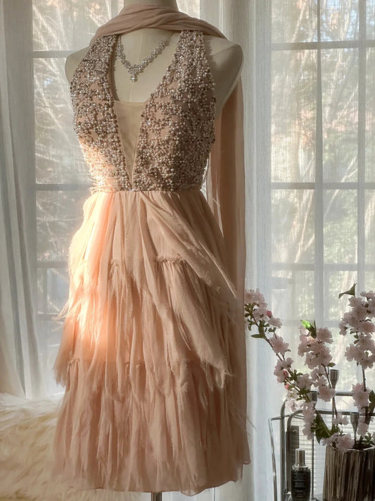 Pale Pink Tender Romantic Sweet Cute Gorgeous Exquisite Elegant Beaded Short Chiffon Homecoming Dress Evening Dress Prom Dress Prom Dress Birthday Vacation Party Dress gh4045