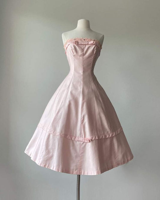 Robe de soirée mi-longue en satin rose, élégante et mignonne, à la mode, exquise, en dentelle, robe de bal, robe de soirée, gh3383