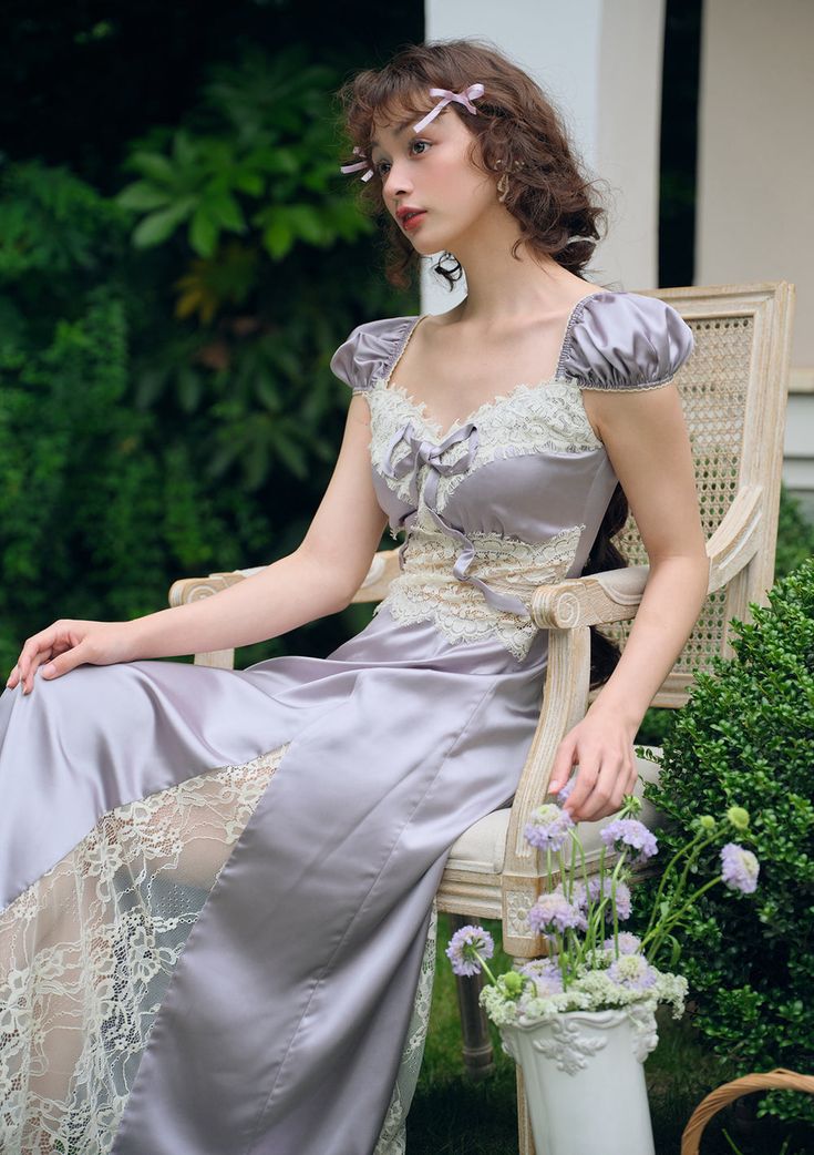 Robe de soirée longue en satin et dentelle, élégante et exquise, violette, pour fête d'anniversaire ou jardin, robe de bal, robe de demoiselle d'honneur, gh4099
