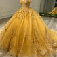 Luxury Palace-style Yellow Dress: Heart Neckline Waist, Full Gilt Decoration, High-end Party Dress gh6590