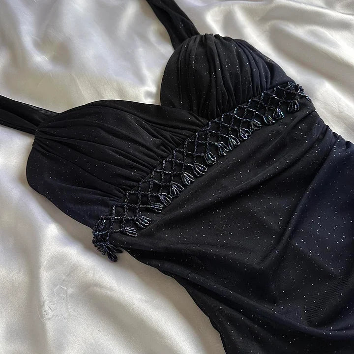 Dark blue shiny elegant exquisite beaded long chiffon prom dress, evening dress, party dress, graduation dress gh3506