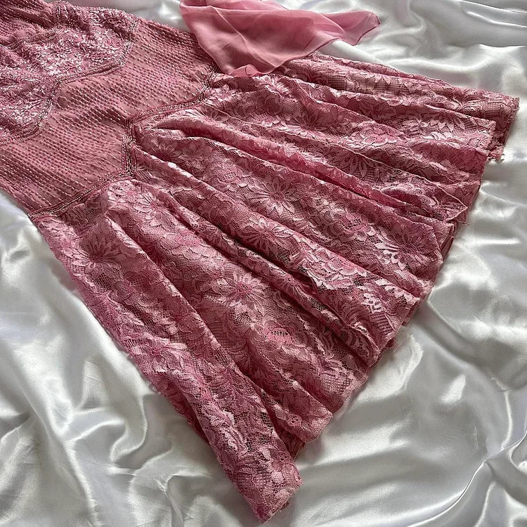 Robe de soirée longue en mousseline de soie, élégante et florale rose, avec perles exquises, gh4234