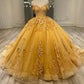 Luxury Palace-style Yellow Dress: Heart Neckline Waist, Full Gilt Decoration, High-end Party Dress gh6590