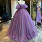 Purple shiny sequins heart-shaped neck long tulle ball gown evening dress adult ceremony dress gh3132
