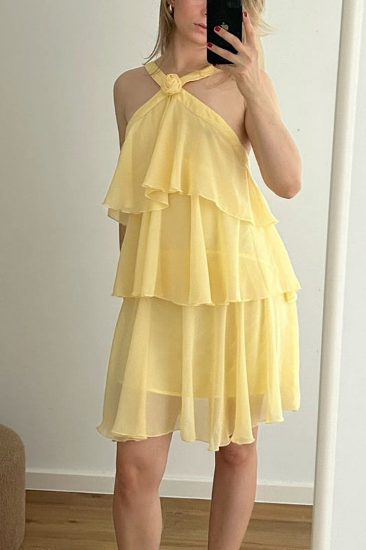 girlhomeshops-Yellow floral suspender short homecoming dress chiffon girlfriend dress sister dress gh5800