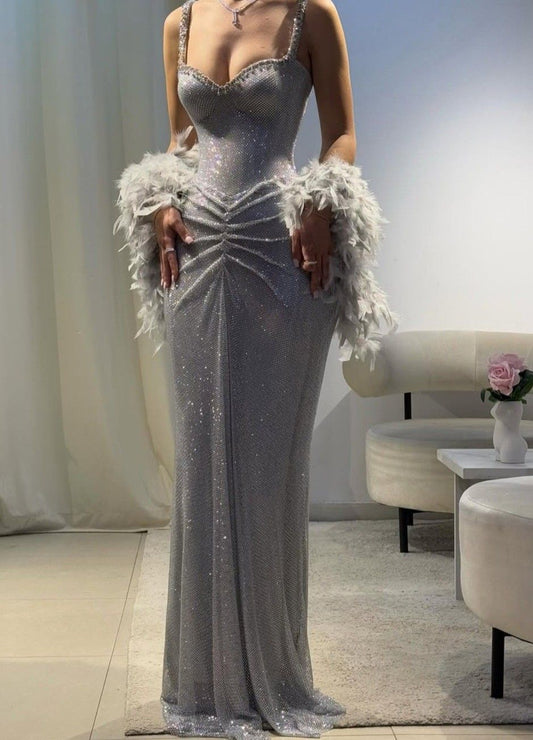 Girlhomeshops-Silver beaded long prom dresses evening dress party dress fashion gh5155
