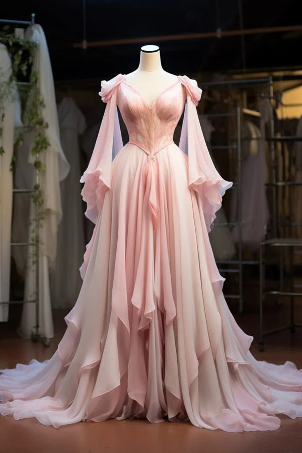 Robe de soirée longue en tulle rose élégante, coupe trapèze, longueur au sol, robe de mariée, gh3694