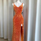 Orange shiny fashion long sequin sexy slit prom dress evening gown party dress gh3289
