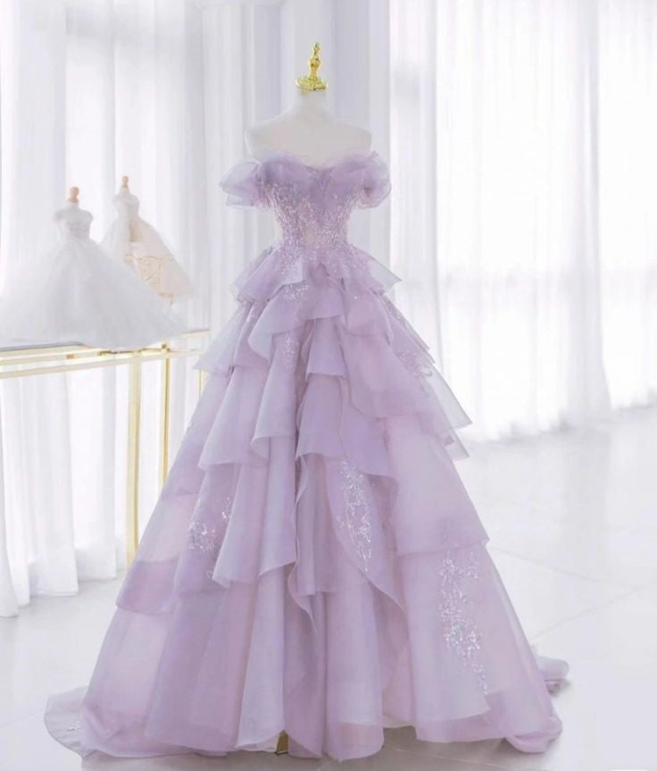 Purple Fairy Gorgeous Elegant Fashion A-Line Off-the-shoulder Long Tulle Ball Gown Evening Dress gh3462