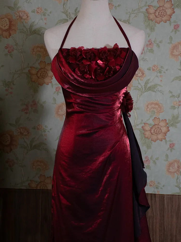 Robe de soirée longue dos nu à fleurs délicates et brillantes, jaune/vert/bordeaux, robe de fête d'anniversaire gh3385