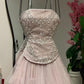 Pink, Delicately Beaded, Long Tulle Formal Evening Gown gh6718