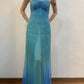 Blue shiny fashion gradient gold spray retro elegant sling long tulle prom dress evening dress party dress gh3458