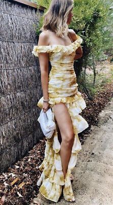 Girlhomeshops-Yellow sexy elegant floral ruffle long chiffon garden party dress wedding guest gown gh5205