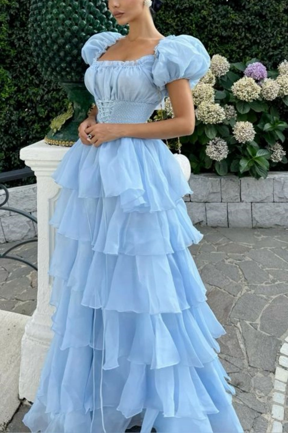 girlhomeshops-Rosa und blau süßes langes Chiffon-Ballkleid mit mehreren Lagen gh5784