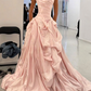 French Luxury Elegant Style Strapless Gown | Blush Satin Ruched Ballgown Train Maxi Dress for Gala Engagement High-End Social Event gh6436