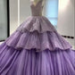 Purple Gorgeous Shiny Elegant A-line Long Tiered Ruffled Tulle Ball Gown Formal Dress Evening Dress Celebrity Dress gh3145