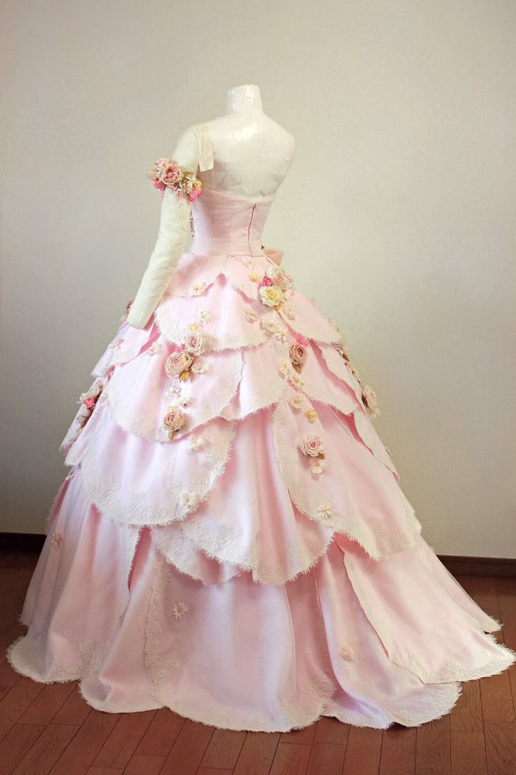 Pink Gorgeous Vintage Fashion Elegant Exquisite Floral Applique Long Lace Satin Ball Gown Evening Dress Party Dress Wedding Dress gh3436