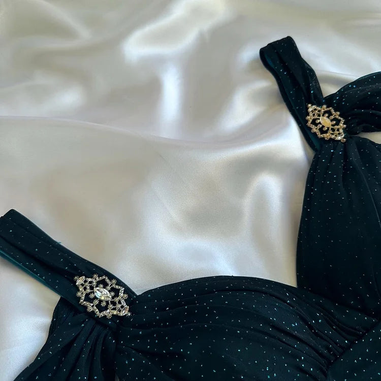 Robe de soirée longue en mousseline de soie turquoise, élégante et brillante, robe de bal, gh4237