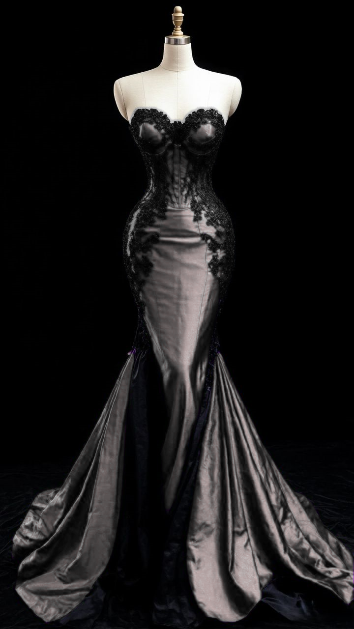 Girlhomeshops-Purple Lace Appliques Long Mermaid Bodycon Maxi Satin Ball Gown Evening Gown Party Dress gh5153