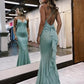 Mint Green Ruffles Bow-Back Mermaid Long Prom Dress gh2946