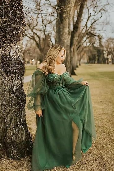 Purple puff sleeves long sleeves long ball gown evening dress gh1075