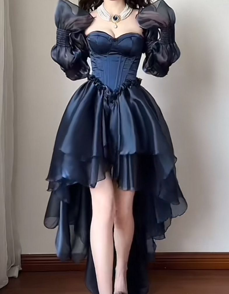 Blue ruffle short tulle homecoming dress prom dress birthday party dress gh4916