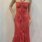Coral orange fashion sling ruffle long chiffon elegant ball gown evening dress party dress gh3240
