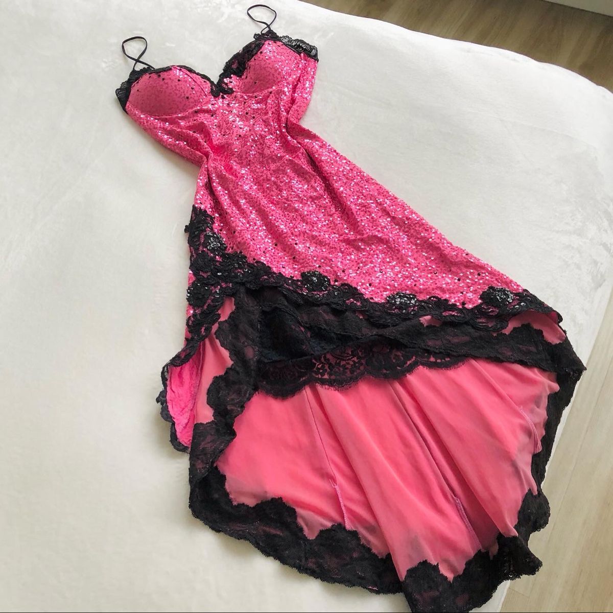 Girlhomeshops-Pink Glitter Lace Spaghetti Strap Short Chiffon Sequin Homecoming Dress Party Gown gh5007