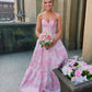 Pink Sweet Heart Neck Beautiful Floral Long Satin Ball Gown Evening Dress Party Dress gh3298