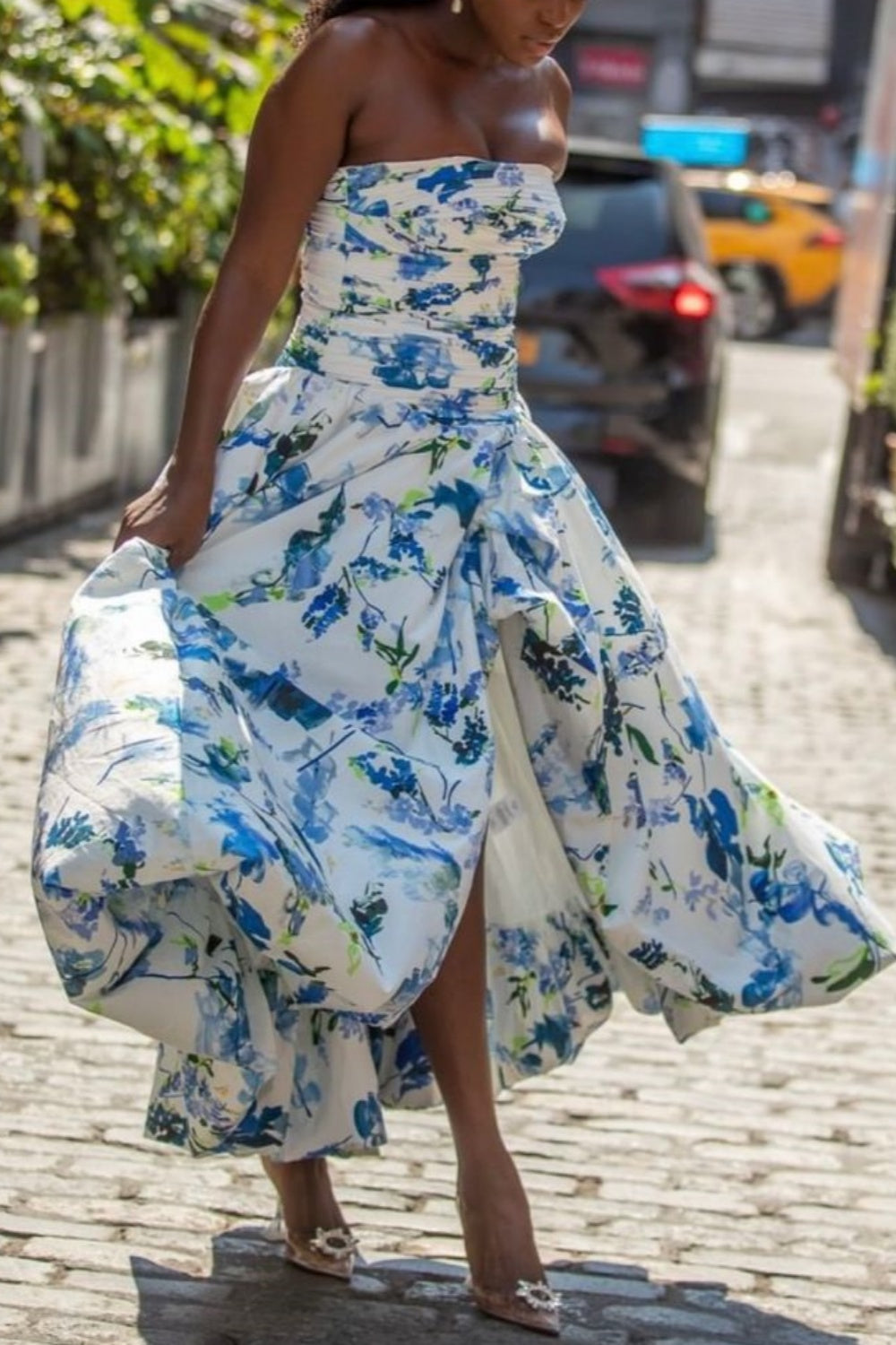 girlhomeshops-Blau und weiß floral lange Satin Chiffon Ballkleid Abschlusskleid gh5927