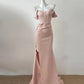 Pink/White Simple Elegant Long Floor Length Satin Ball Gown Evening Dress Party Dress gh4189