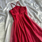 Red shiny exquisite elegant beaded fashion strap long chiffon ball gown, evening dress, party dress gh3516