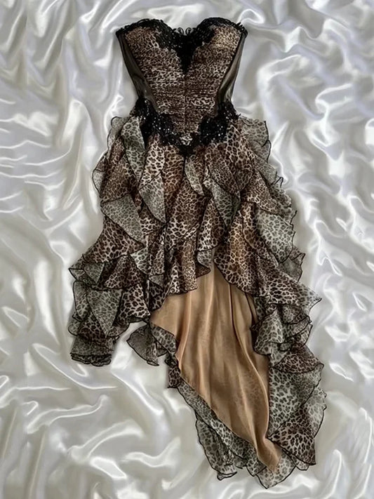 girlhomeshops-Fairy dresses with vintage leopard print, delicate lace and beads, short rock homecoming dresses, tight hoco dresses, corset dresses gh5809