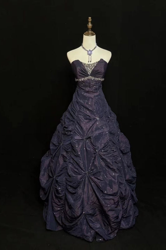 girlhomeshops-Purple Night Starry Sky Long Satin Ball Gown gh6294