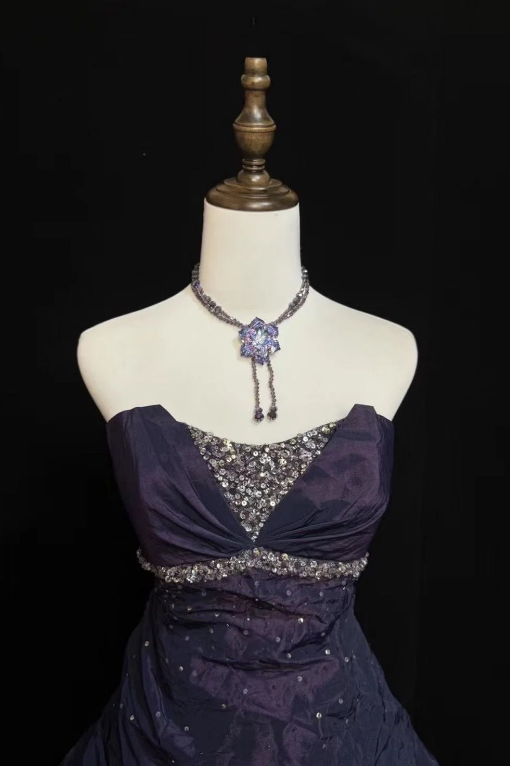 girlhomeshops-Lila Nacht Sternenhimmel Langes Satin-Ballkleid gh6294