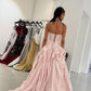 French Luxury Elegant Style Strapless Gown | Blush Satin Ruched Ballgown Train Maxi Dress for Gala Engagement High-End Social Event gh6436