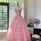 Robe de soirée princesse en tulle rose, élégante et exquise, avec nœud en dentelle, robe de bal, robe d'anniversaire, robe de cérémonie pour adulte, gh4033