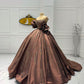 Brown Gorgeous Exquisite Beaded Elegant Long satin Ball Gown Evening Dress gh3167